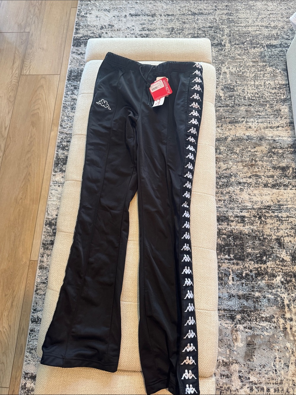 Kappa Kids Black Track Pants with White Logo Tape